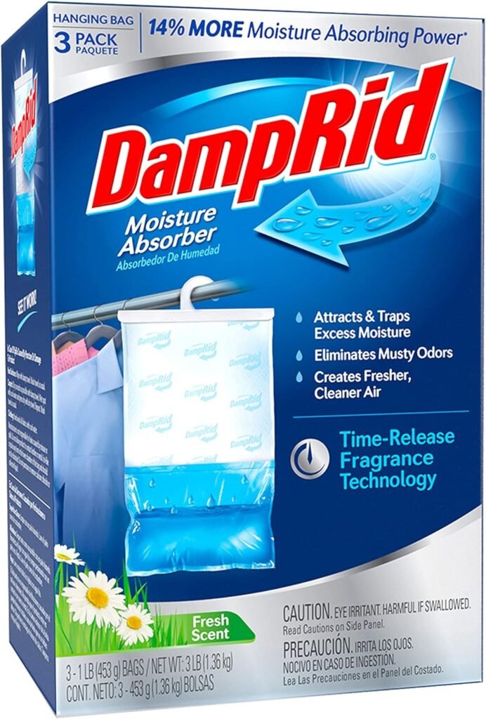 DampRid Fresh Scent Hanging Moisture Absorber, 1 Pound (Pack of 3) - Eliminates Musty Odors for Fresher, Cleaner Air, Ideal for Closet, 14% More Moisture Absorbing Power*- Blue