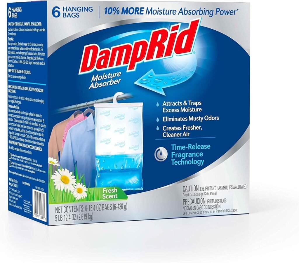 DampRid Fresh Scent Hanging Moisture Absorber, 15.4 oz., 6 Pack - Eliminates Musty Odors for Fresher, Cleaner Air, Ideal Moisture Absorbers for Closet, 10% More Moisture Absorbing Power*