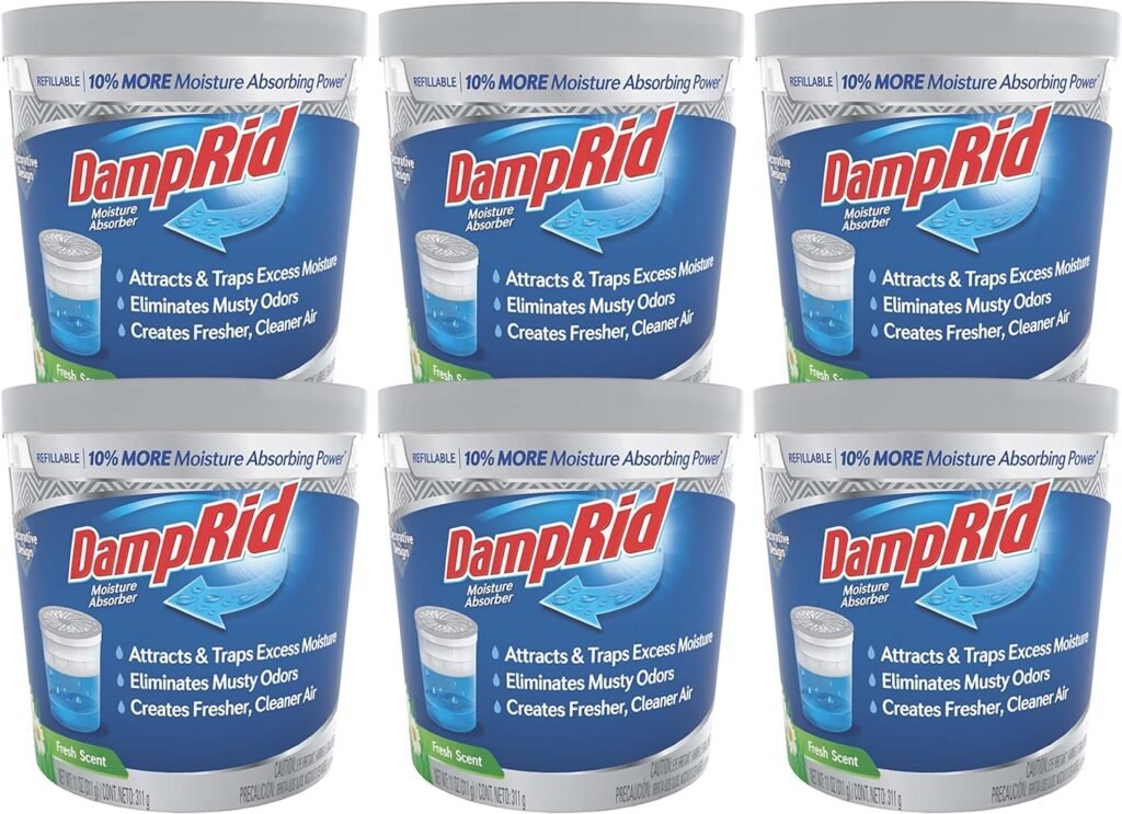 DampRid Refillable Moisture Absorber, 11 oz., 6-Pack – Fresh Scent Moisture Absorbers, 10% More Absorbing Power*, Eliminates Musty Odors for Fresher, Cleaner Air