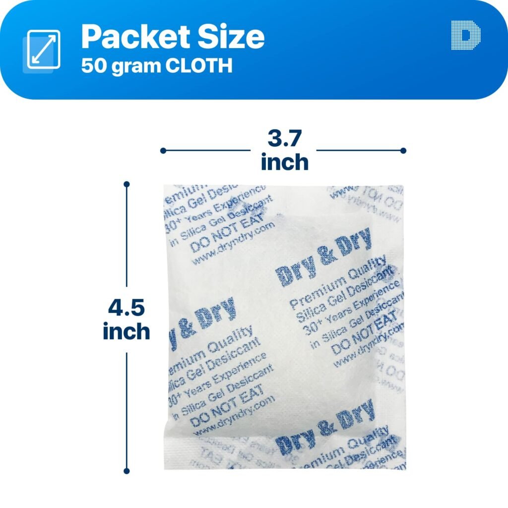 Dry  Dry 5 Gram [50 Packets] Premium Silica Gel Silica Gel Packets Desiccants Silica Gel Packs - Rechargeable Moisture Absorbers, Desiccant Packets