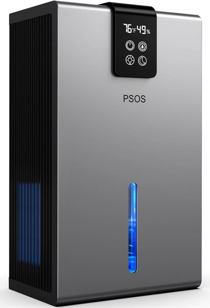 PSOS Dehumidifier, 99 oz Dehumidifiers for Basement, Quiet Small Dehumidifiers for Bedroom with Auto Shut Off,Portable Dehumidifier for Home with 2 Working Modes, 7 Colors LED Light.