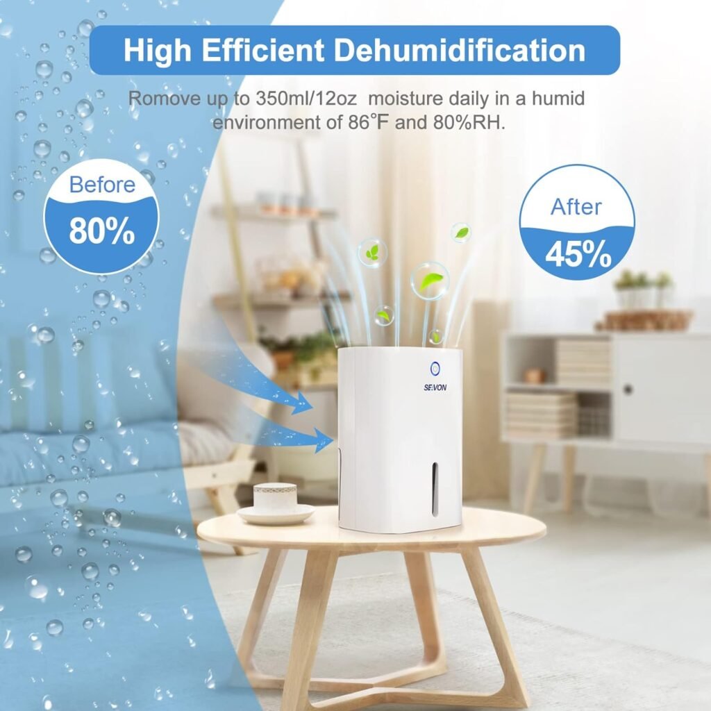 SEAVON Dehumidifiers for Home, 215 sq.ft Portable 27oz Quiet Mini Dehumidifier for Bedroom Basements Bathroom Garage Wardrobe Closet Kitchen Office RV