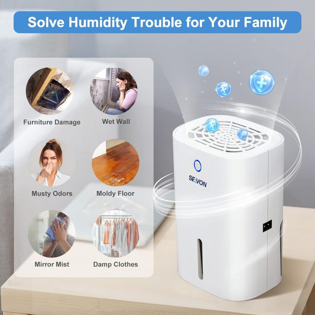 SEAVON Dehumidifiers for Home, 215 sq.ft Portable 27oz Quiet Mini Dehumidifier for Bedroom Basements Bathroom Garage Wardrobe Closet Kitchen Office RV