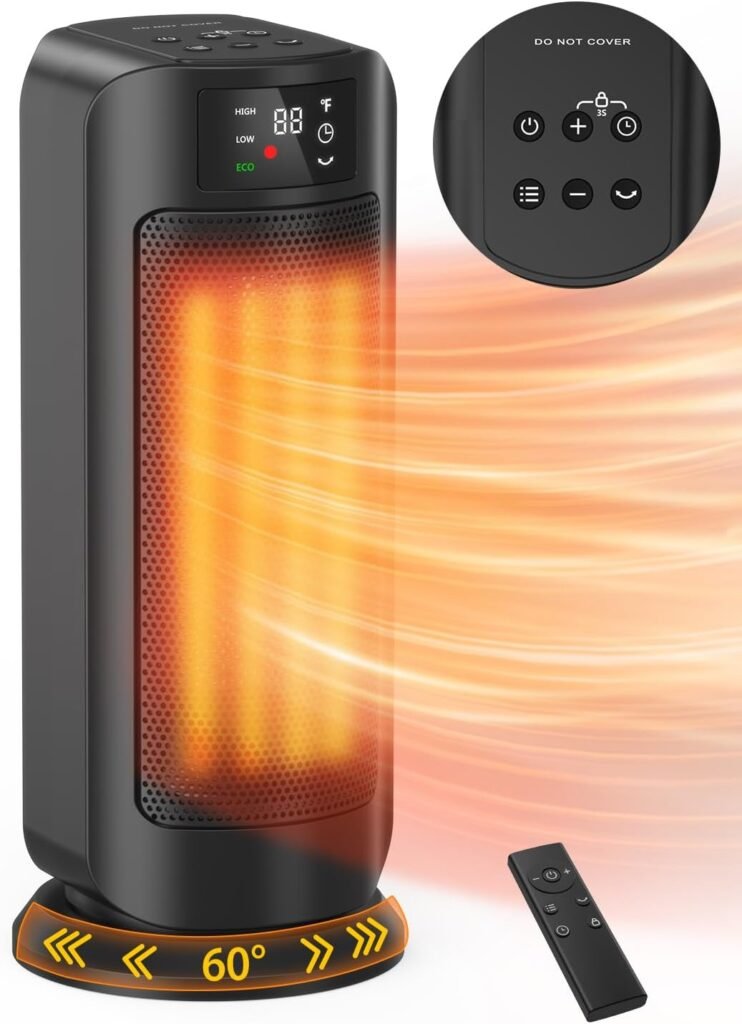 500W PTC Small Ceramic Electric Heater, Portable Electric Space Heater with One-Click, Fast Safety Heating, Overheating and Tip-Over Protection, Mini Space Heater for Indoor Use Office Bedroom