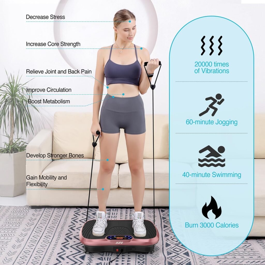 AXV Vibration Plate Exercise Machine Whole Body Workout Power Vibrate Fitness Platform Vibrating Machine Exercise Board for Weight Loss Shaping Toning Wellness Home Gyms Workout (Slim)