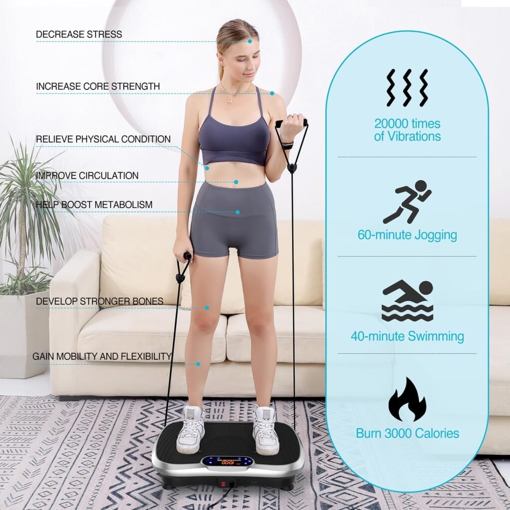 AXV Vibration Plate Exercise Machine Whole Body Workout Power Vibrate Fitness Platform Vibrating Machine Exercise Board for Weight Loss Shaping Toning Wellness Home Gyms Workout (Slim)