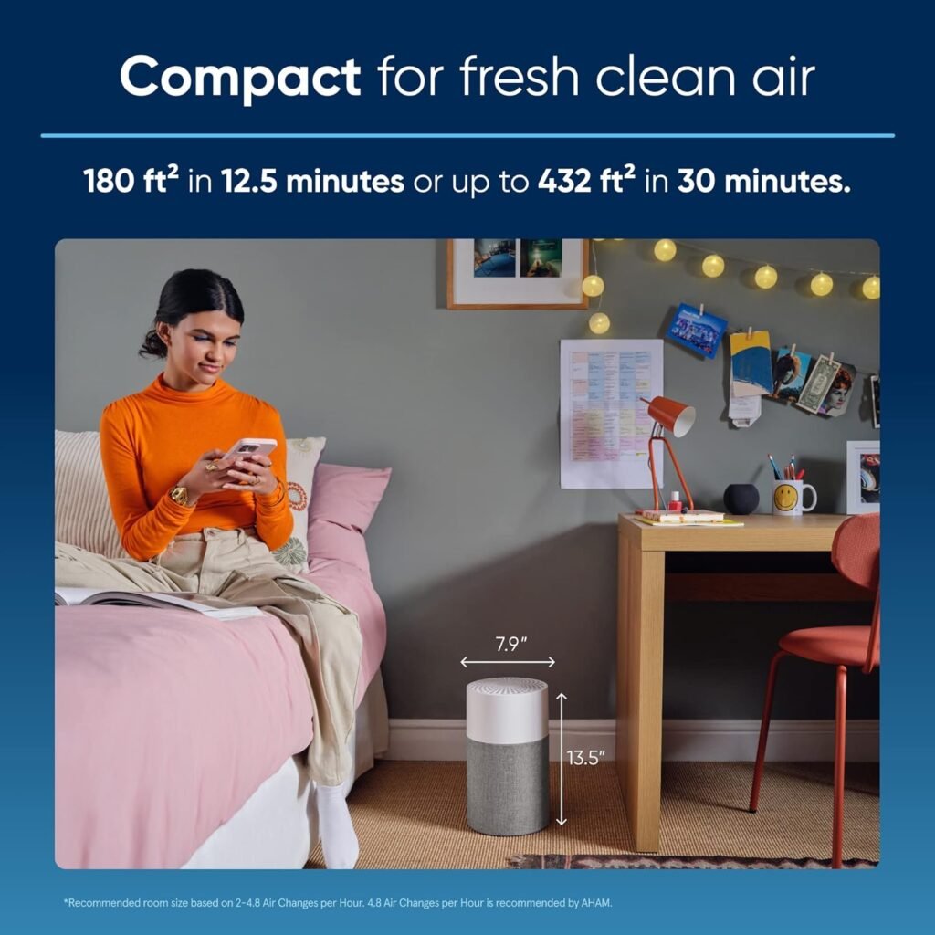 BLUEAIR Air Purifiers for Bedroom HEPASilent Small Room Air Purifiers for Home Air Purifiers for Pets Allergies Air Cleaner, Virus Air Purifier for Dust Baby Air Purifier for Nursery Blue Pure 511