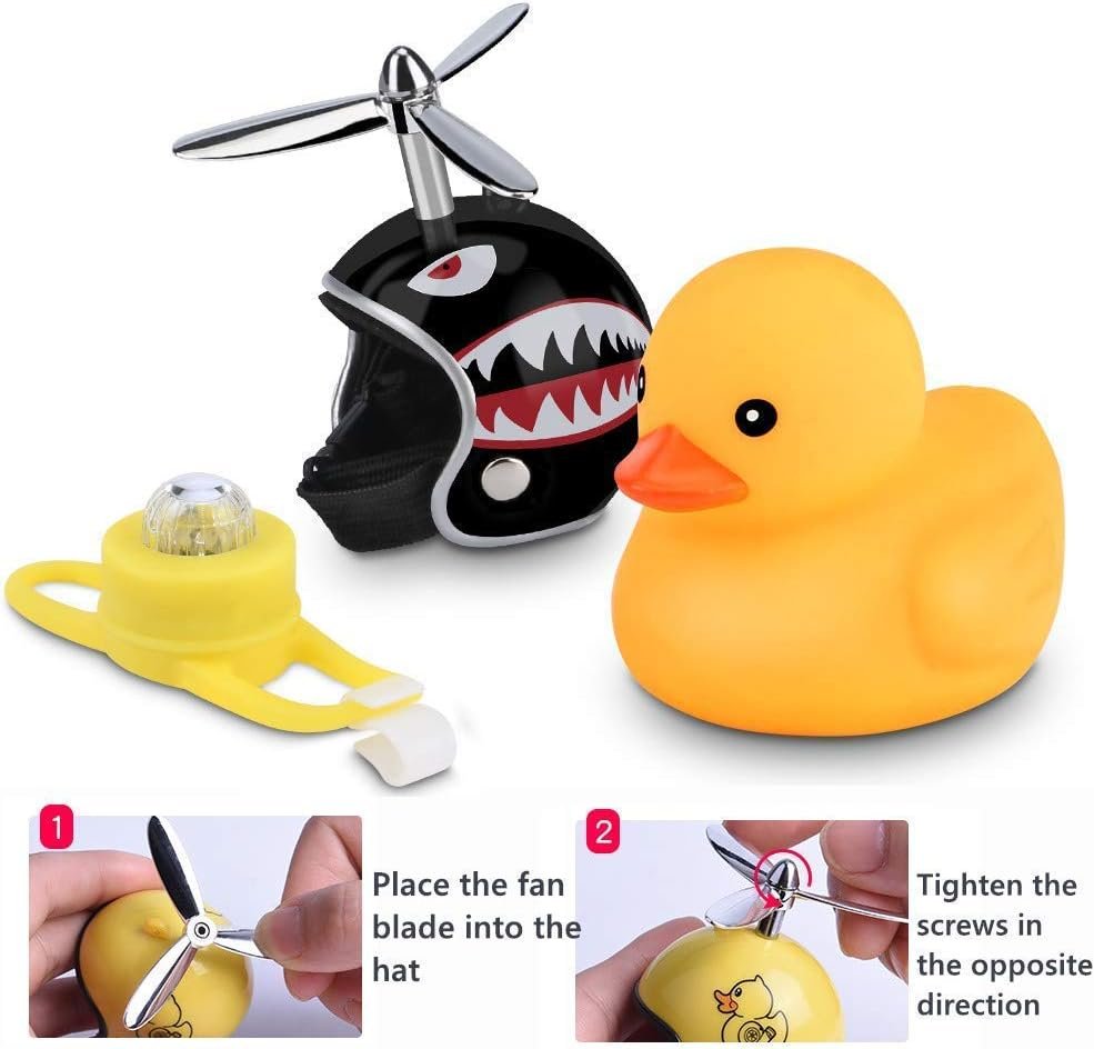 Duck Bike Bell, Rubber Duck Bicycle Accessories with LED Light, Cute Propeller Handlebar Bicycle Horns for Kids Toddler Children Adults Sport Outdoor