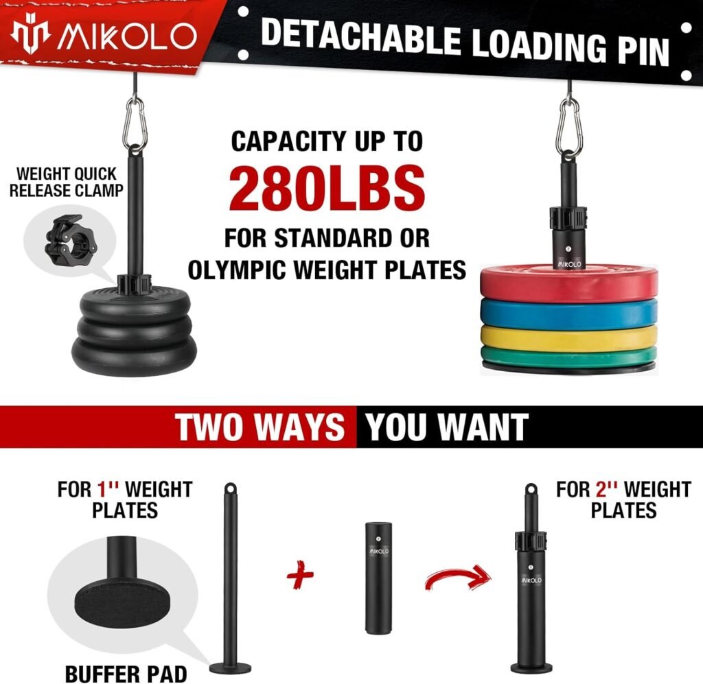 Mikolo Fitness LAT and Lift Pulley System, Dual Cable Machine(70 and 90) with Upgraded Loading Pin for Triceps Pull Down, Biceps Curl, Back, Forearm, Shoulder-Home Gym Equipment(Patent)