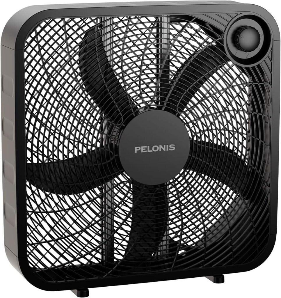 PELONIS 3-Speed Box Fan For Full-Force Circulation With Air Conditioner, Upgrade Floor Fan, Black, medium