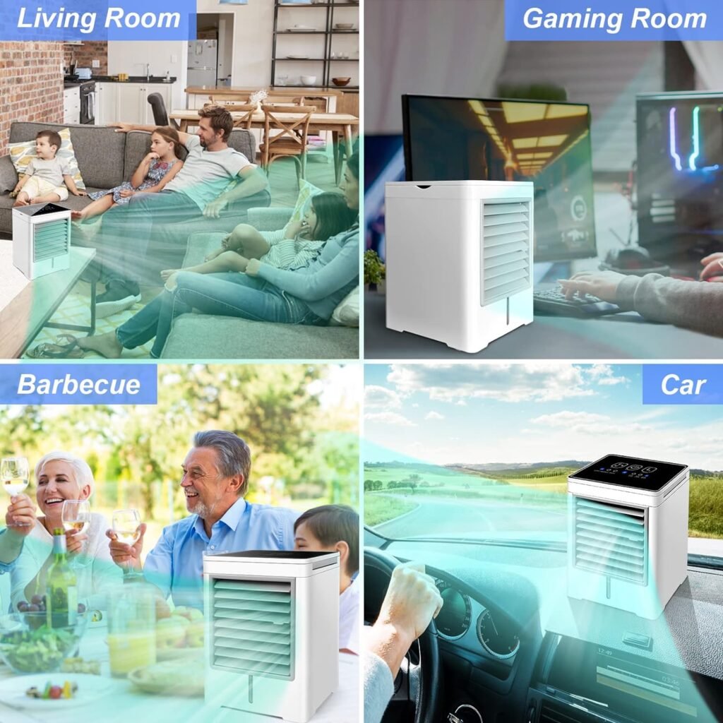 Portable Air Conditioners, USB Personal Mini Air Conditioner with 3-Speed, Evaporative Air Cooler with Touch Screen, Portable Ac Unit Fan for Room, Tent, Bedroom, Car, RV, and Camping