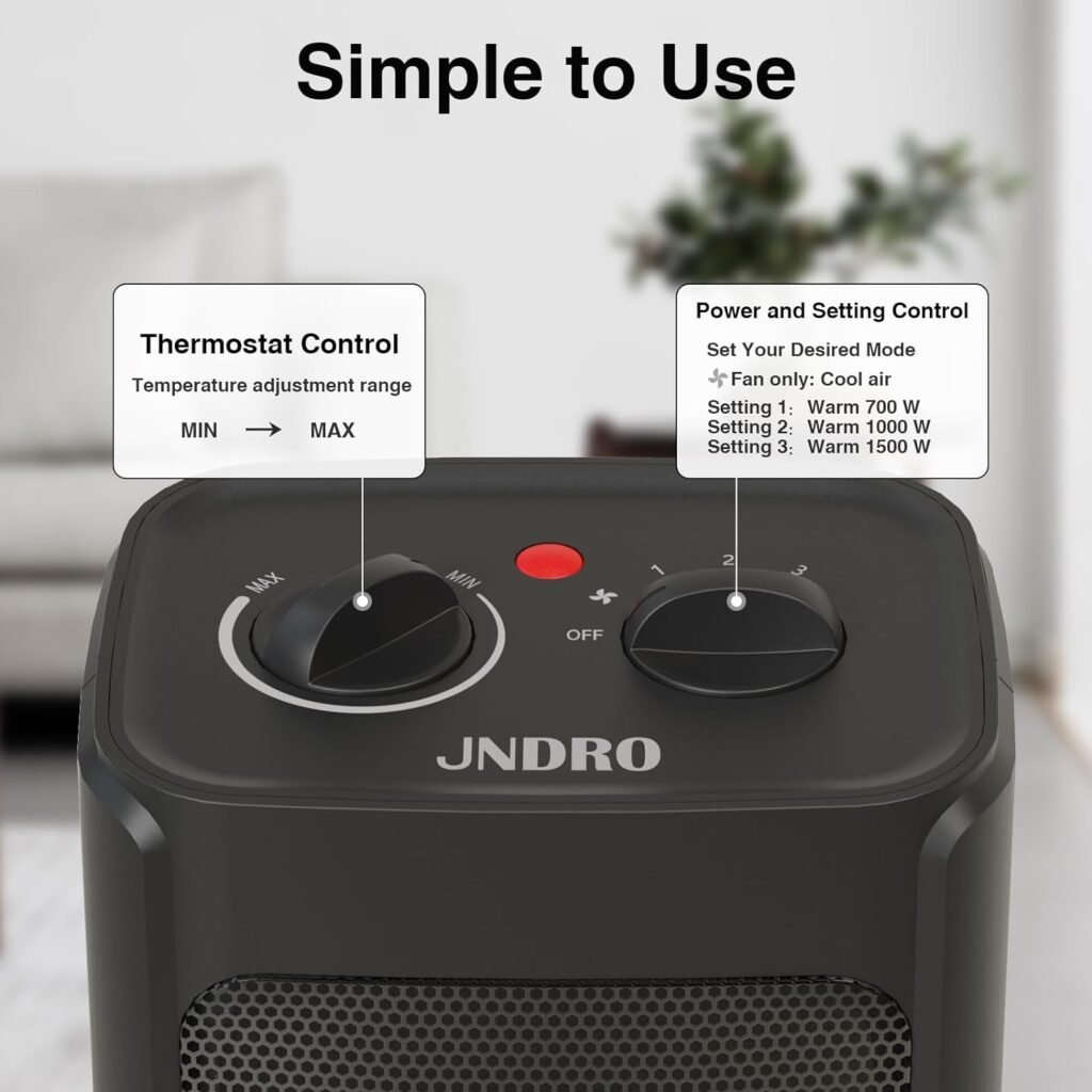 Portable Electric Space Heater - 1500W/750W Safe and Quiet Ceramic mini Heater Fan with Thermostat, Heat Up 200 Square Feet for Room Office Desk Indoor Use