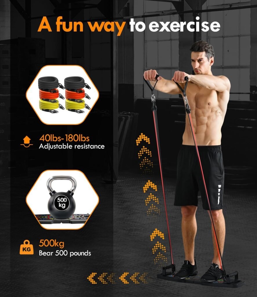 Push Up Board,Home Gym,Portable Exercise Equipment,Pilates Bar  20 Fitness Accessories with Resistance Bands  Ab Roller Wheel,Full Body Workout at Home