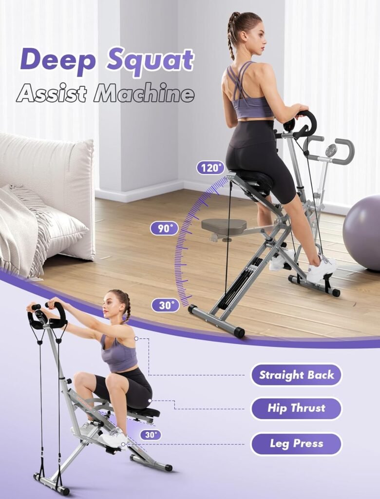 Sportsroyals Squat Machine for Home,Rodeo Core Exercise Machine,330lbs Foldable,Adjustable 4 Resistance Bands,Ride  Rowing Machine for Botty Glutes Butt Thighs,Ab Back/Leg Press Hip Thrust