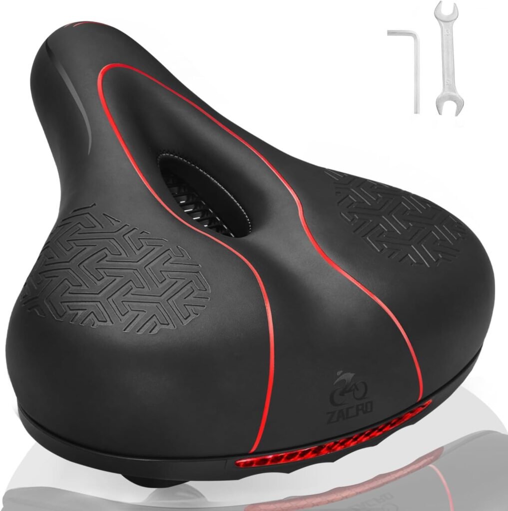 Zacro Bike Seat Comfort for Women Men, Wide Bicycle Seat Memory Foam Padded Soft Bike Cushion with Dual Shock Absorbing, Oversized Saddle Replacement Fit for Peloton Bike  Bike+, Outdoor Indoor Bike