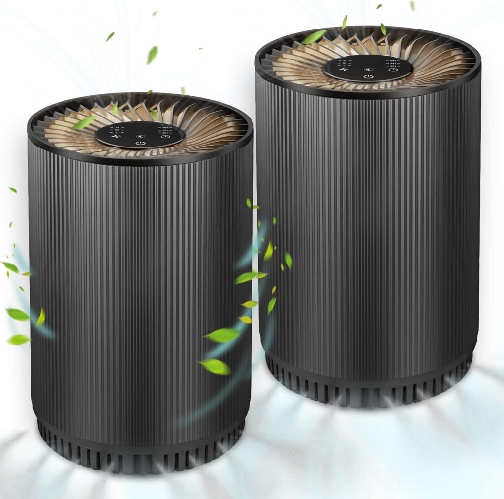 2 Pack Druiap Air Purifiers for Home Bedroom up to 690ft², H13 True HEPA Filter Air Cleaner Purify 99.97% Micron Particles/Bad Air/Smoke/Pet Dander/for Office, Dorm, Apartment, Kitchen (KJ80 Black)