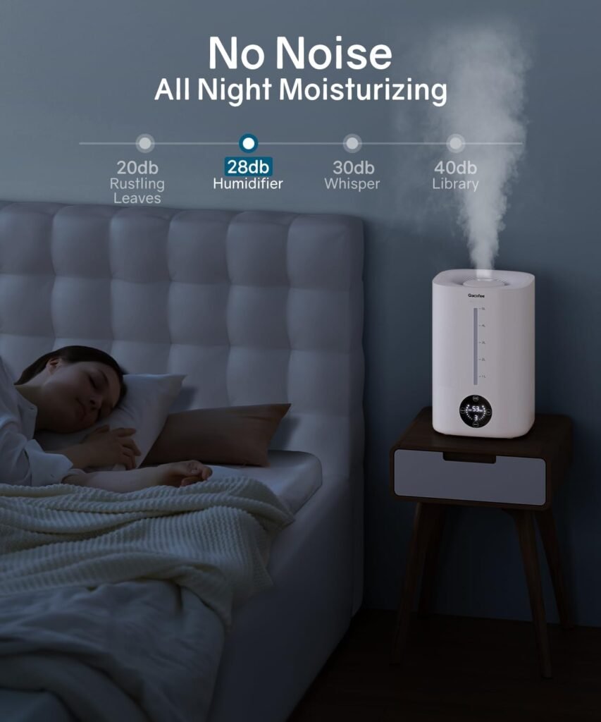 5L Humidifiers for Bedroom, Qacofee Humidifier, Whisper-Quiet Air Humidifier for 50H Runtime, Auto Shut-Off Ultrasonic Humidifiers for Home, Baby, Plant, Nursery, Easy to Fill and Clean