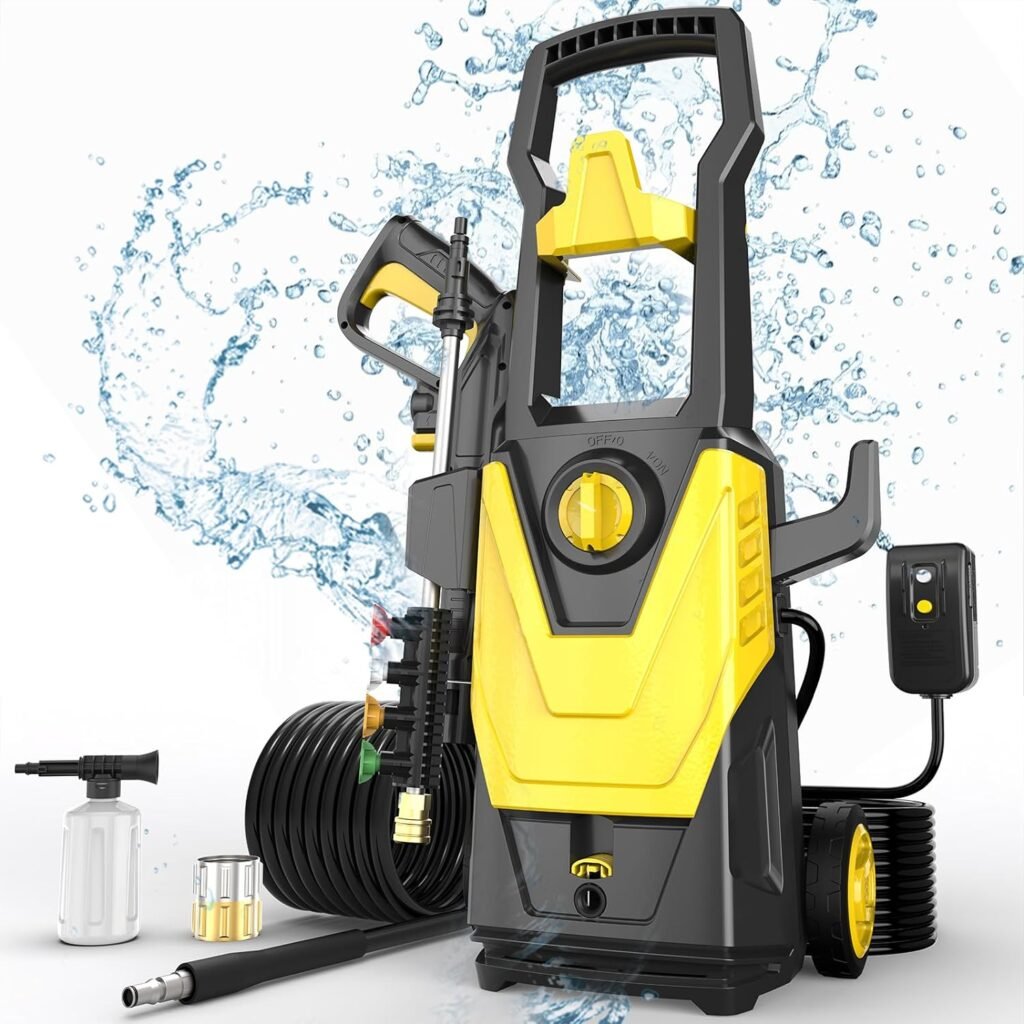 AgiiMan Electric Pressure Washer, 4200PSI Max 3.0GPM Power Washer Electric Powered with 20FT Hose, 4 Nozzles, Foam Cannon, High Pressure Cleaner Machine for Cars, Patios, Driveways, Fences, Yellow