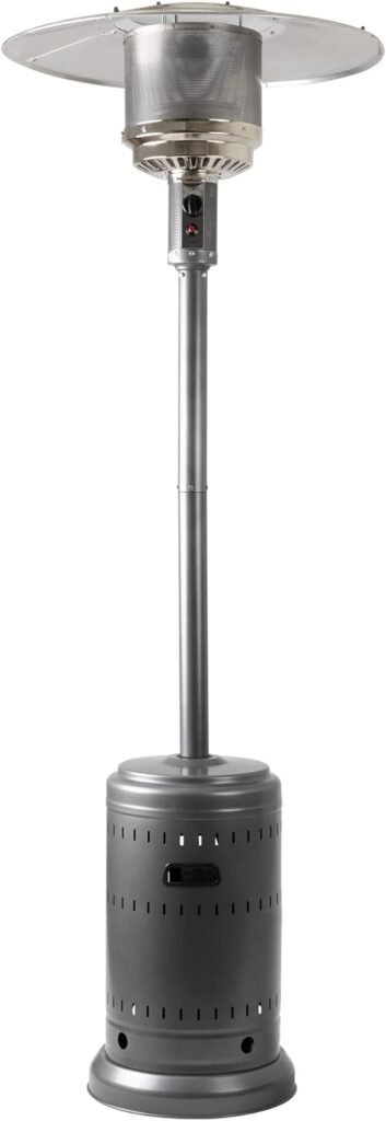 Amazon Basics 46,000 BTU (13489.74 watts) Outdoor Propane Patio Heater with Wheels, Commercial  Residential, Slate Gray, 32.1 x 32.1 x 91.3 inches (LxWxH)