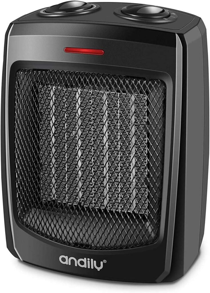 andily Space Heater Electric Heater for Home and Office Ceramic Small Heater with Thermostat, 750W/1500W