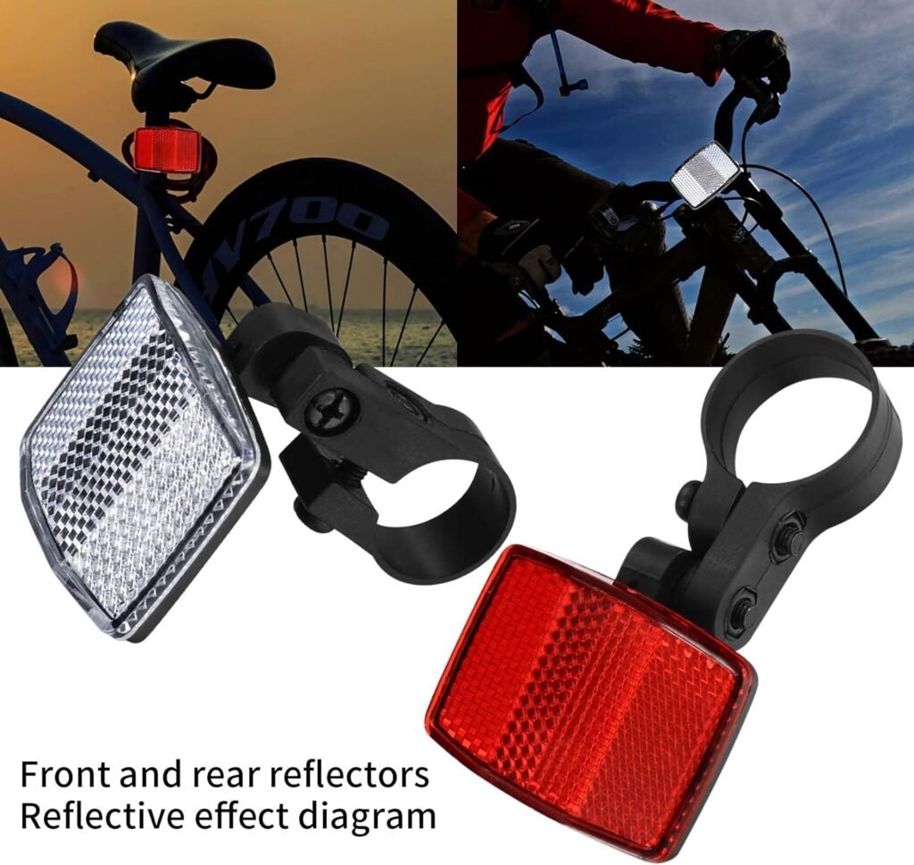 Bike Front and Rear Reflectors Kit, Bicycle Wheel Spoke Reflectors Kit, Bike Cycling Safety Warning Reflectors for Handlebar and Seatpost, Bike Road Safety Reflection Kit, Red and White/8 Pcs