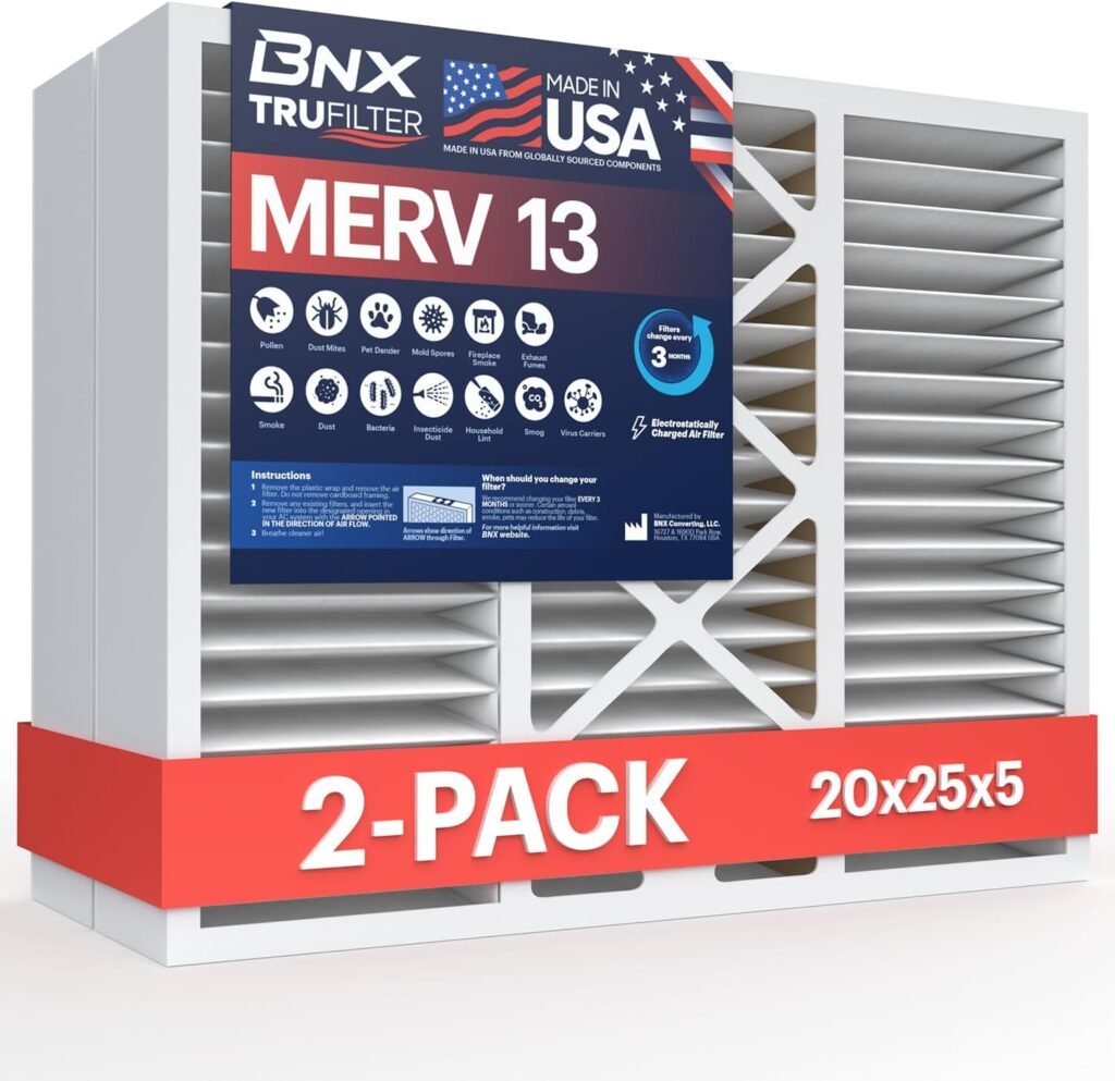 BNX TruFilter 18x20x1 Air Filter MERV 13 (6-Pack) - MADE IN USA - Electrostatic Pleated Air Conditioner HVAC AC Furnace Filters for Allergies, Pollen, Mold, Bacteria, Smoke, Allergen, MPR 1900 FPR 10