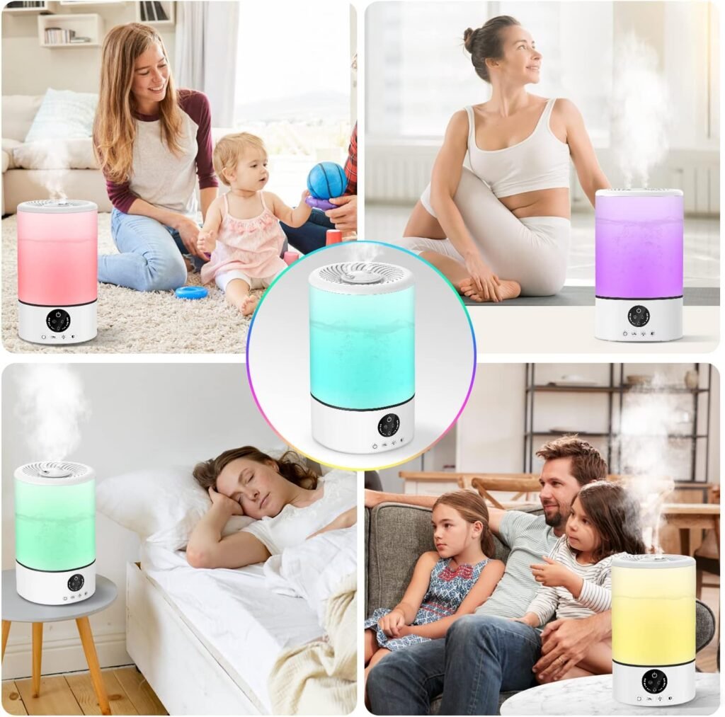 Cool Mist Humidifier, Ultrasonic Humidifiers for Bedroom Baby, 3L Large Humidifier w/Remote Control, 7 Colors Night Light 6 Dimmer Adjustable Levels, Timer, Auto Shut-Off Room, Black