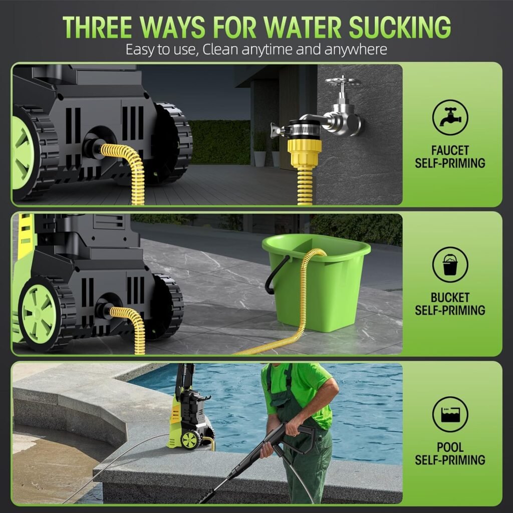 Electric High Pressure Washer - Apiuek Portable Washer with 23 FT Water Outlet  6.6 FT Inlet Hose, Upgraded Foam Cannon, 4 Nozzle Set, Cleans Patios/Cars/Fences/Windows, 3800PSI 2.4GPM