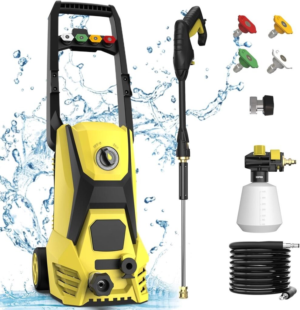 Electric Pressure Washer - 4200PSI Electric Power Washer with 20FT Hose, 35FT Power Cord, 4 Nozzles, High Pressure Washer for Cars, Fences, Patios, Driveways