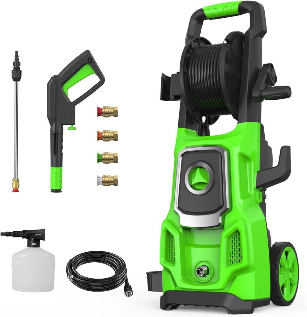 Electric Pressure Washer, SWIPESMITH 3800 Max PSI, 2.6 GPM Power Washer Machine with Hose Reel,4 Quick Connect Nozzles, Foam Cannon, for Cars, Patios, and Floor Cleaning