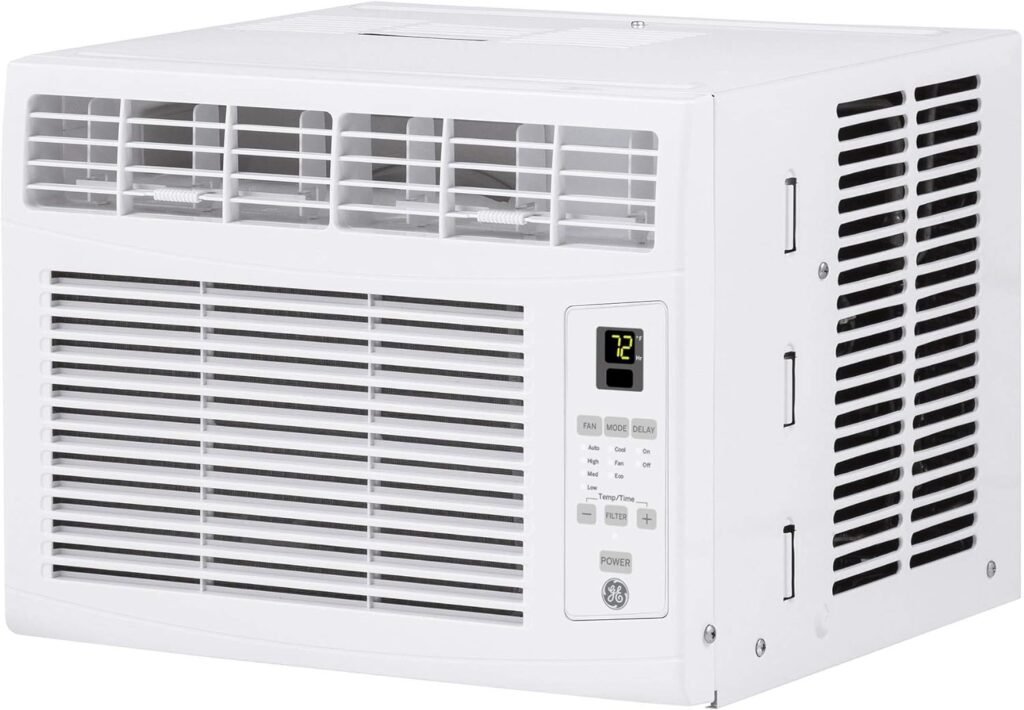 GE Electronic Window Air Conditioner 6000 BTU, Efficient Cooling for Smaller Areas Like Bedrooms and Guest Rooms, 6K BTU Window AC Unit with Easy Install Kit, White