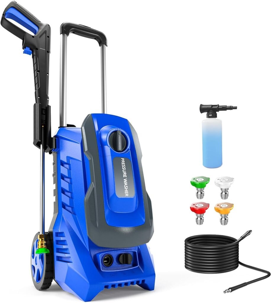 HONGDONG 4200 PSI + 2.8 GPM Power Washer Electric Powered Pressure Washer with Telescopic Handle, Car Wash Machine Floor Cleaning Blue