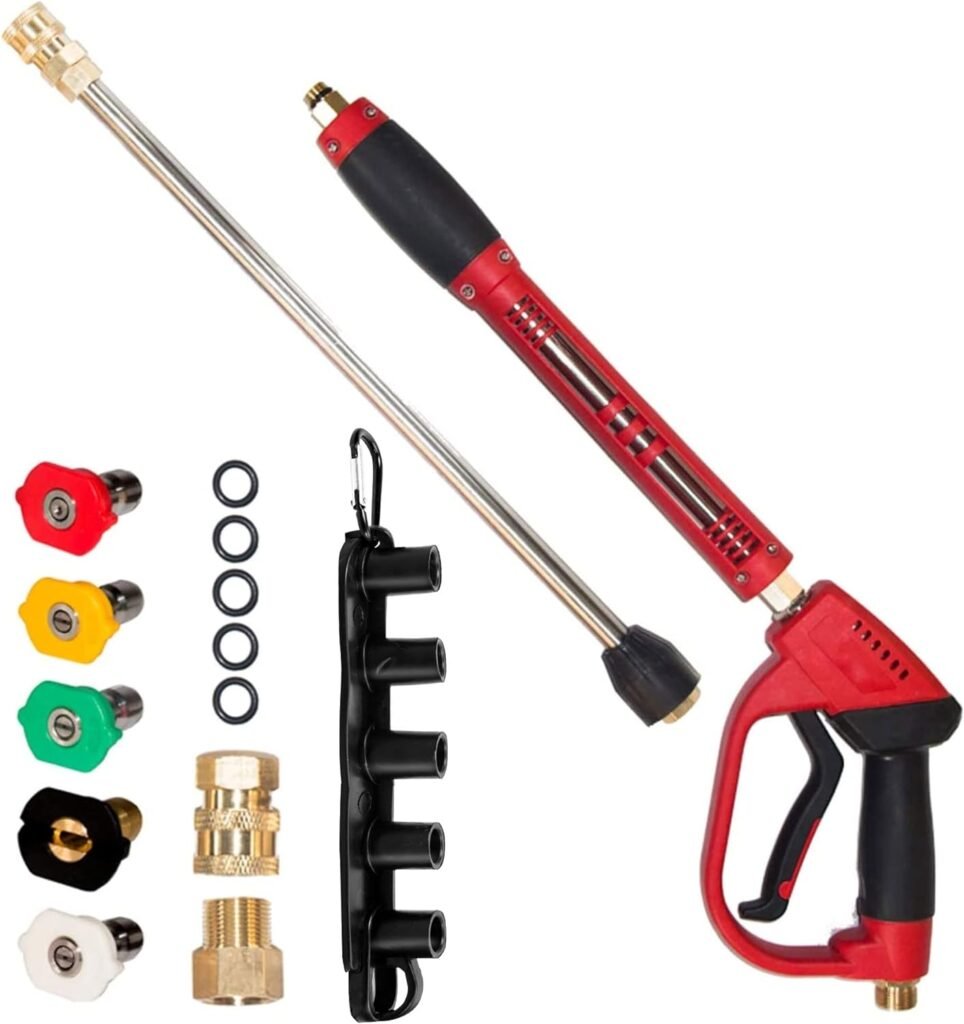 Hourleey Pressure Washer Gun, Red High Power Washer Gun with Replacement Wand Extension, 5 Nozzle Tips, M22 Fittings, 40 Inch, 5000 PSI