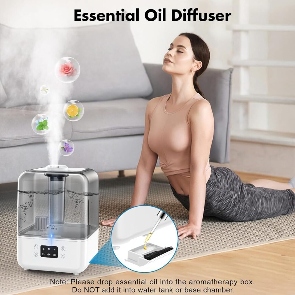 Humidifiers for Bedroom, Cool Mist Humidifiers for Large Room Home Baby, 5L Top Fill Ultrasonic Air Humidifier Quiet for Plants with Remote Control, Essential Oil Diffuser, Rotatable Nozzle - Black