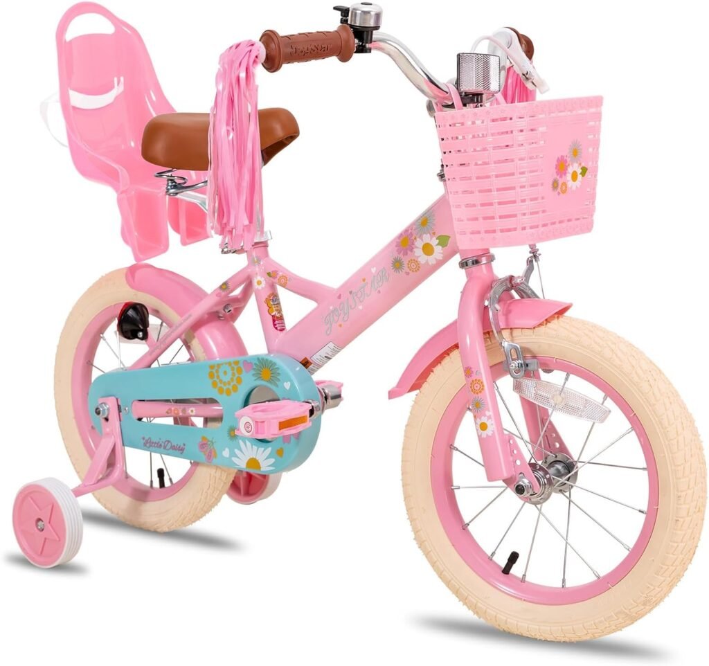 JOYSTAR Little Daisy Kids Bike for Girls Boys Ages 2-7 Years, 12 14 16 Inch Girls Bikes with Doll Bike Seat  Streamers, Boys Bikes with Flag  Number Plate, Multiple Colos