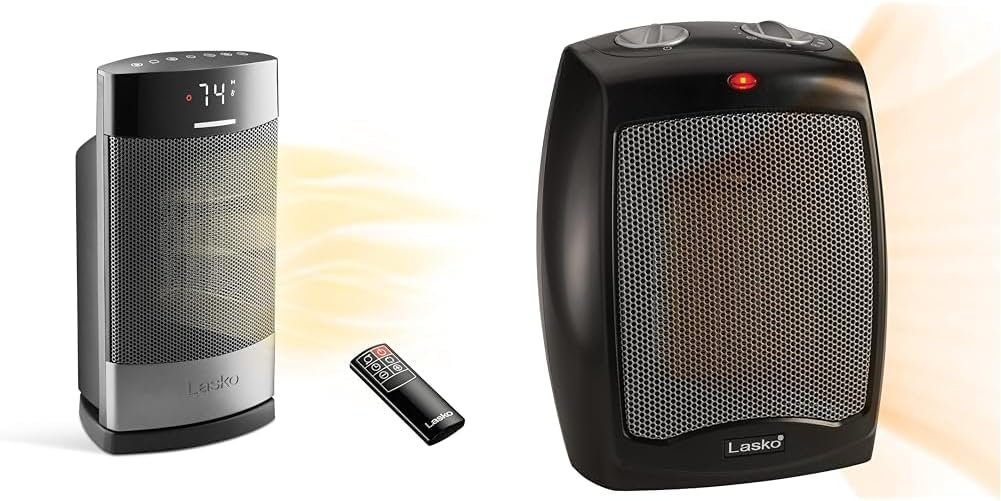 Lasko Ellipse Ceramic Tower Heater for Home with Tipover Switch, Child Lock, Digital Display, Thermostat, Wide Oscillation, Remote, Timer, For Bedroom, Office, Living Room, Den, 1500W, Black, CT18950