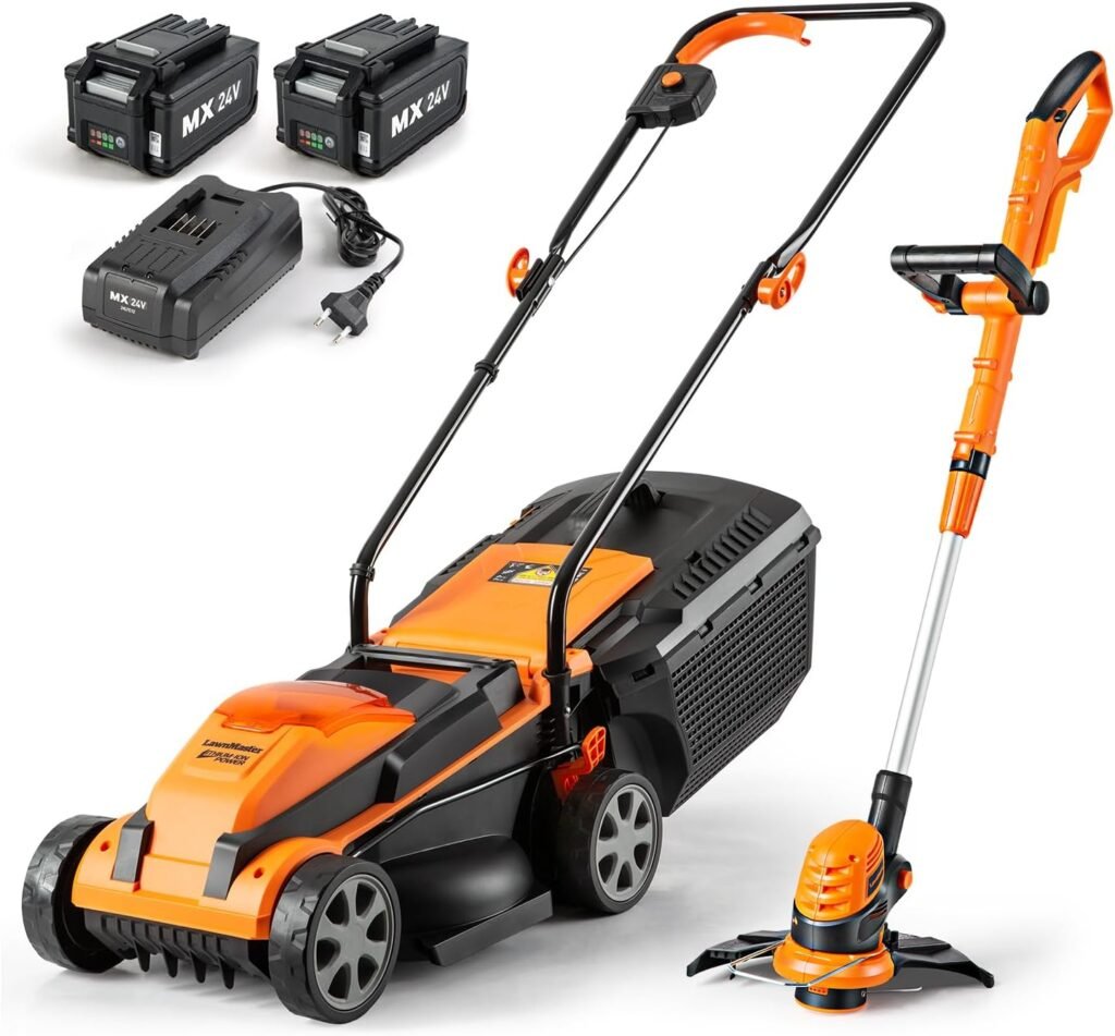 LawnMaster 20VMWGT 24V Max 13-inch Lawn Mower and Grass Trimmer 10-inch Combo with 2x4.0Ah Batteries and Charger