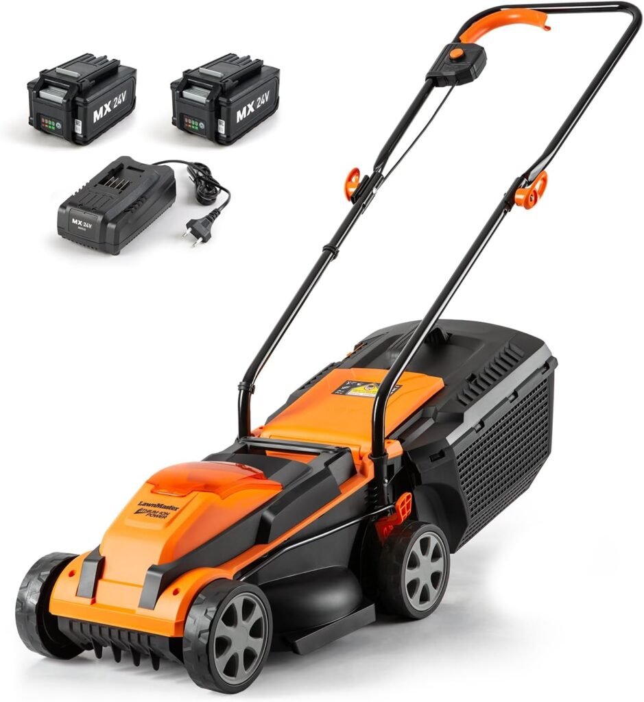 LawnMaster CLM2413A Cordless 13-Inch Lawn Mower 24V Max with 2X4.0Ah Battery and a Charger
