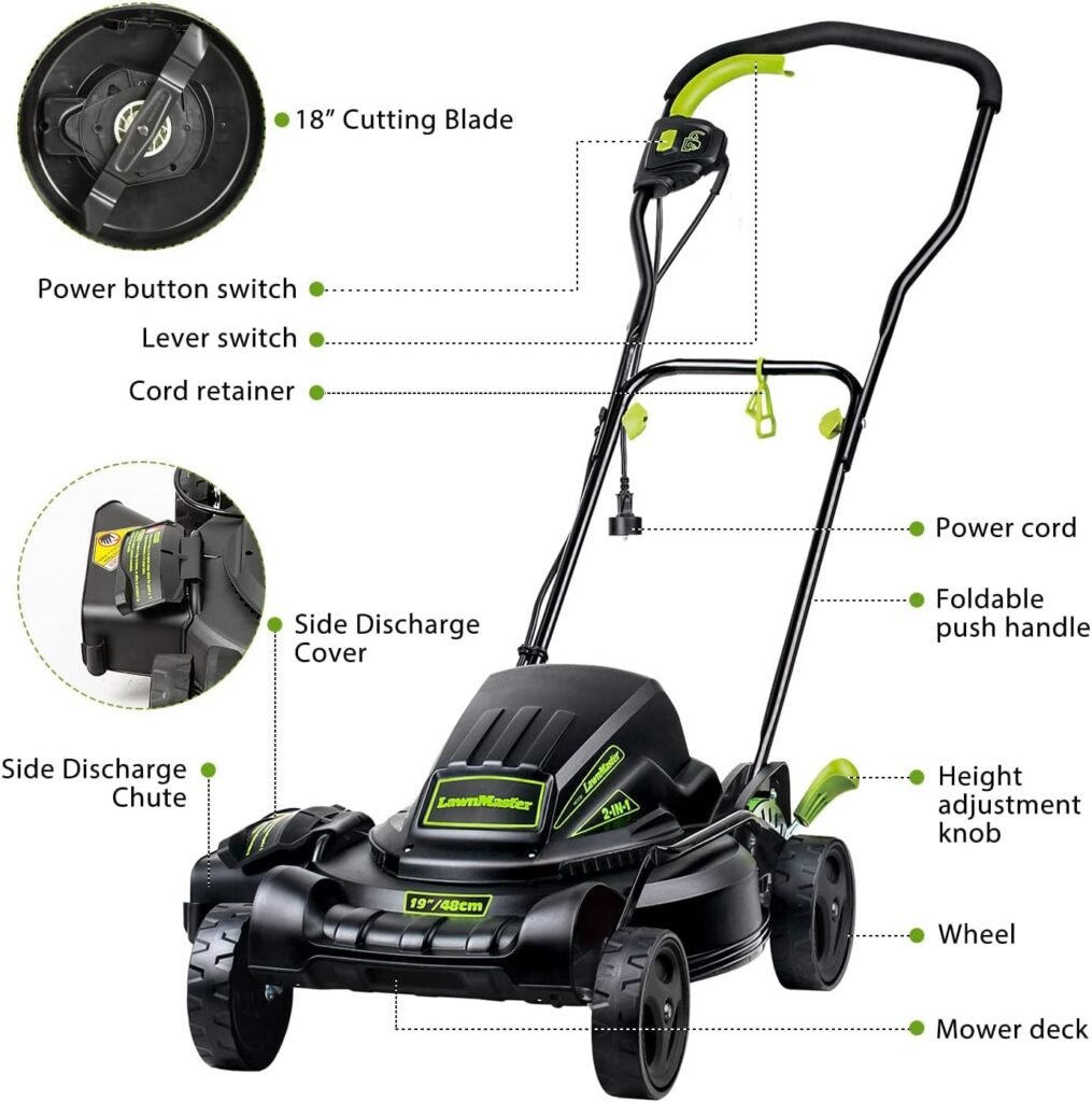 LawnMaster LMRM1801 Push Reel Lawn Mower 18-Inch 5-Blade