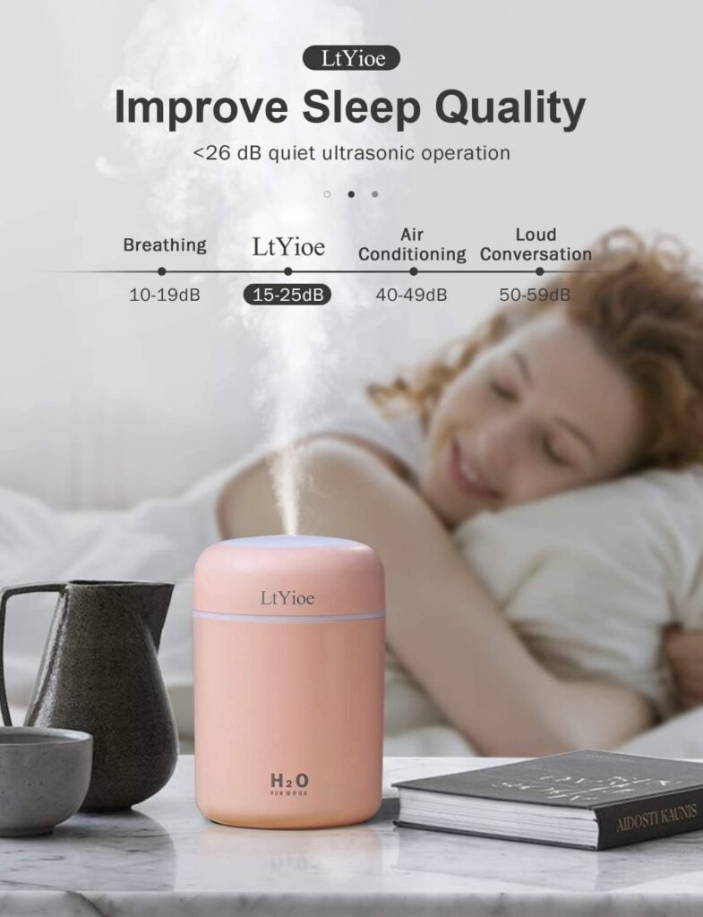 LtYioe Colorful Cool Mini Humidifier, USB Personal Desktop Humidifier for Car, Office Room, Bedroom,etc. Auto Shut-Off, 2 Mist Modes, Super Quiet. (Pink)