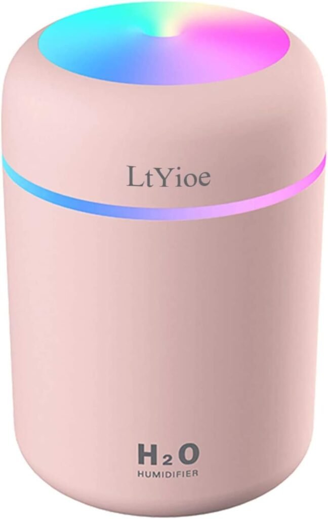 LtYioe Colorful Cool Mini Humidifier, USB Personal Desktop Humidifier for Car, Office Room, Bedroom,etc. Auto Shut-Off, 2 Mist Modes, Super Quiet. (Pink)