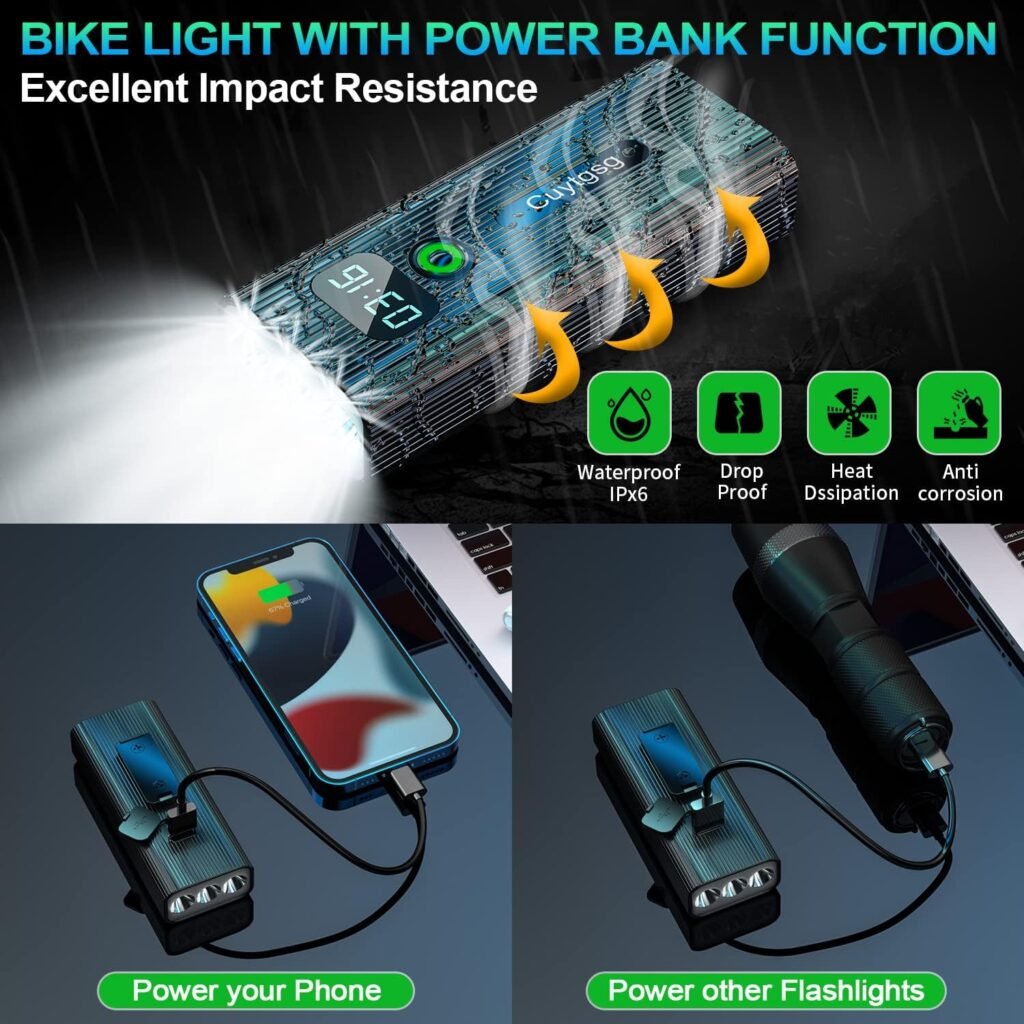 Newest Cuytgsg 9000 Lumen Super Bright Bike Lights for Night Riding,360°Rotatable Bike Headlight With LCD,3 LED Bicycle Light-10 Modes,Runtime 24+ hrs,Waterproof Rechargeable Bike Light,Free Taillight