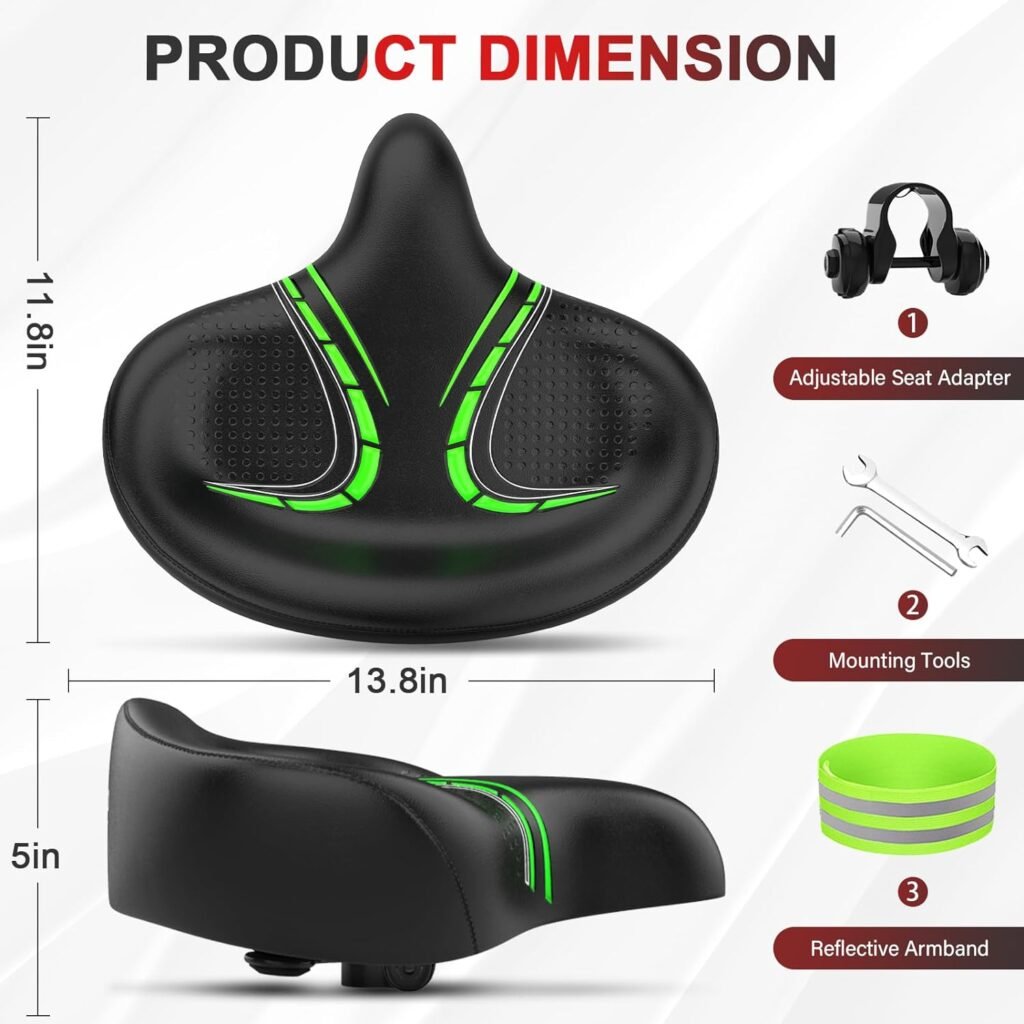 Oversized Bike Seat, Wide Bicycle Saddle Novel Backrest Design for Electric Bike, Universal Fit Exercise Bike or Road Stationary Bike Seat Cushion for Men  Women