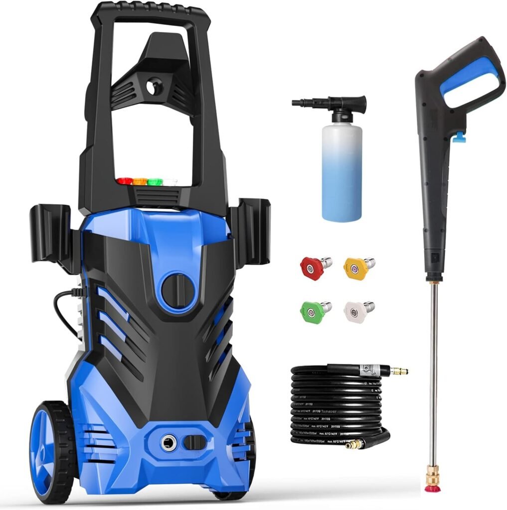 Pecticho Electric Pressure Washer 4200PSI 3.2 GPM Power Washer with Smart Control and 3 Levels of Adjustment, 4 Nozzles, Foam Cannon and Spray Gun for Effortlessly Cleaning Cars, Fences, Gardens