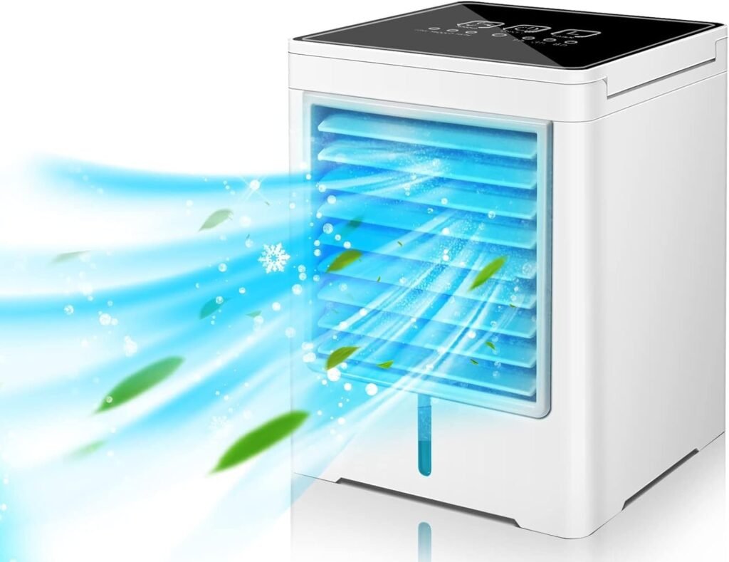 Portable Air Conditioner, Evaporative Air Cooler, Personal Cordless Mini Air Cooler with 3 Wind Speeds  3 Timers Touch Screen Desktop Cooling Fan for for Home Room Camping Car Office