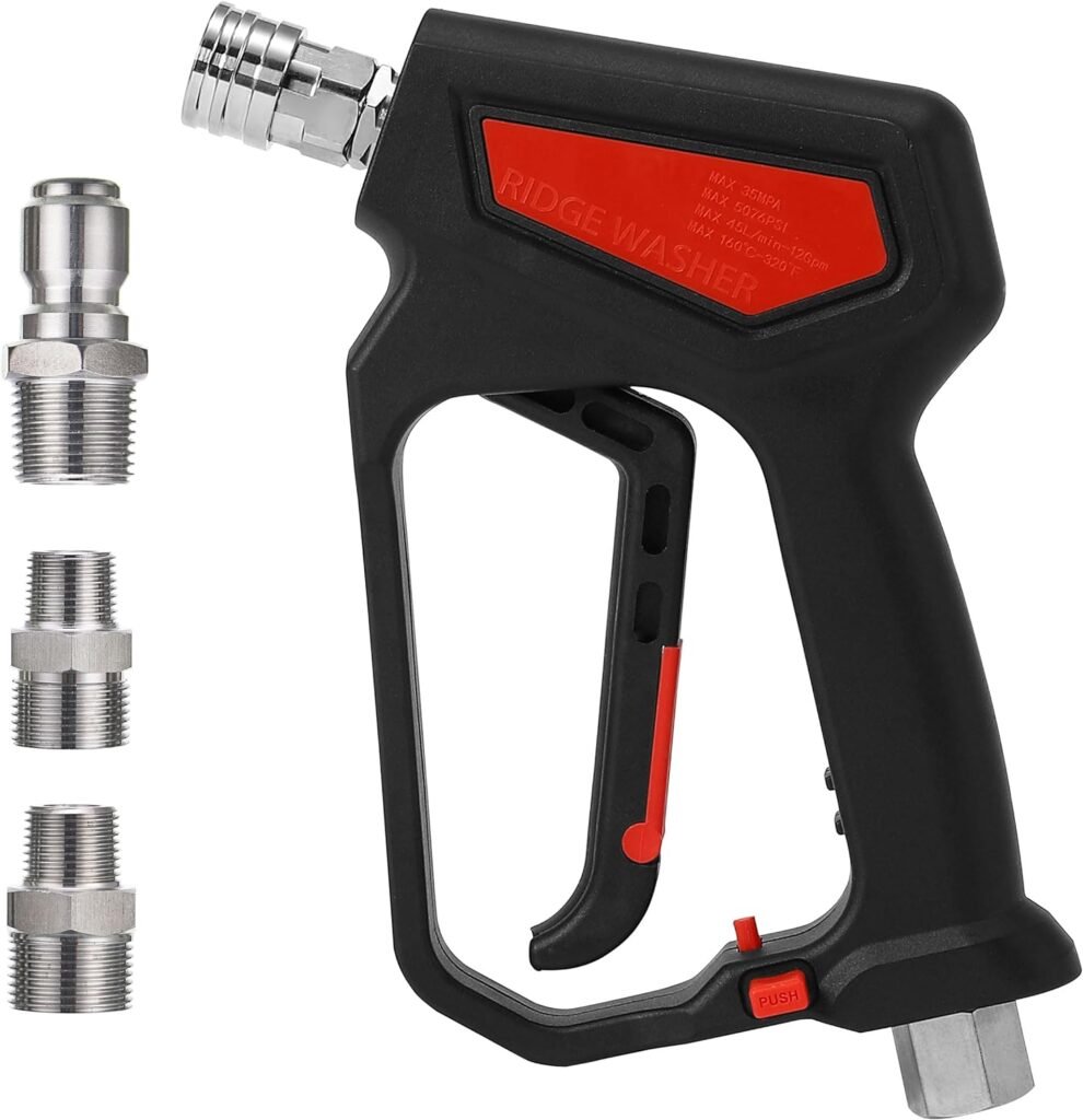 RIDGE WASHER Pressure Washer Gun 5000 PSI, 12 GPM, High Pressure Spray Gun with 1/4 Quick Connector, 3/8 Quick Connect, M22-14mm and M22-15mm Fitting