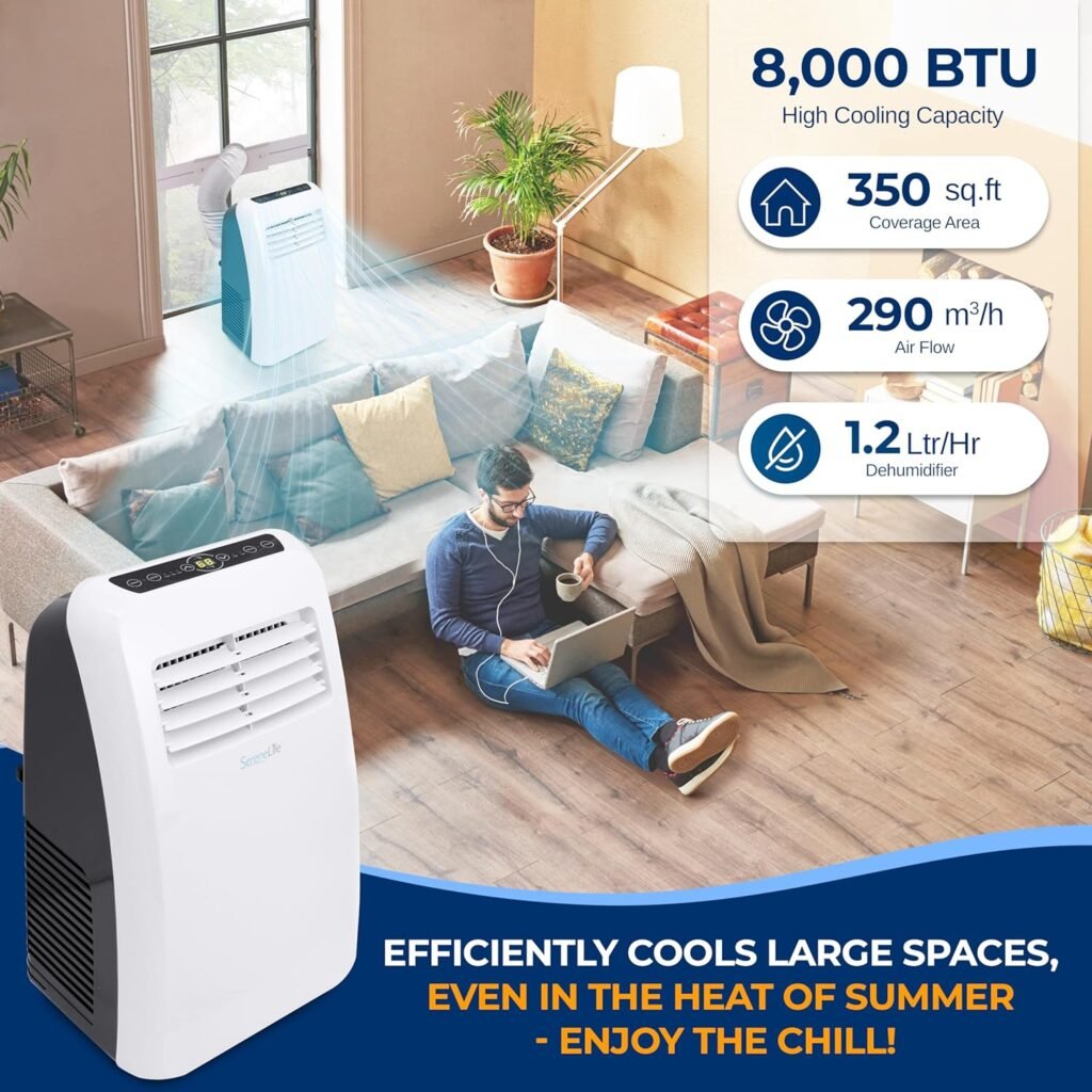 SereneLife SLPAC10 SLPAC 3-in-1 Portable Air Conditioner with Built-in Dehumidifier Function,Fan Mode, Remote Control, Complete Window Mount Exhaust Kit, 10,000 BTU, White