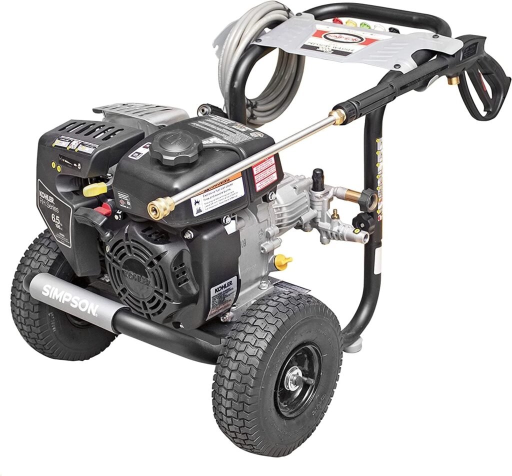 Simpson Cleaning MS61084-S MegaShot 3400 PSI Gas Pressure Washer, 2.5 GPM, Kohler SH270, Includes Spray Gun and Extension Wand, 5 QC Nozzle Tips, 5/16-in. x 25-ft. MorFlex Hose, Black