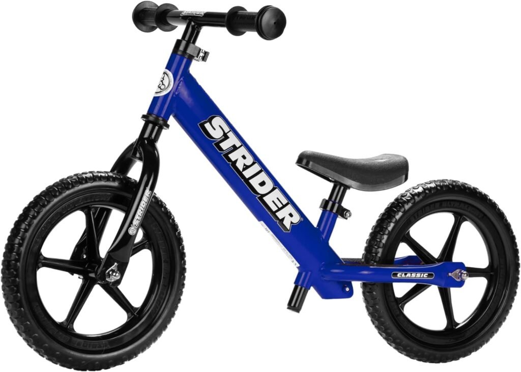 Strider 12” Classic Bike - No Pedal Balance Bicycle for Kids 18 Months to 3 Years - Includes Built-In Footrest, Handlebar Grips  Flat-Free Tires
