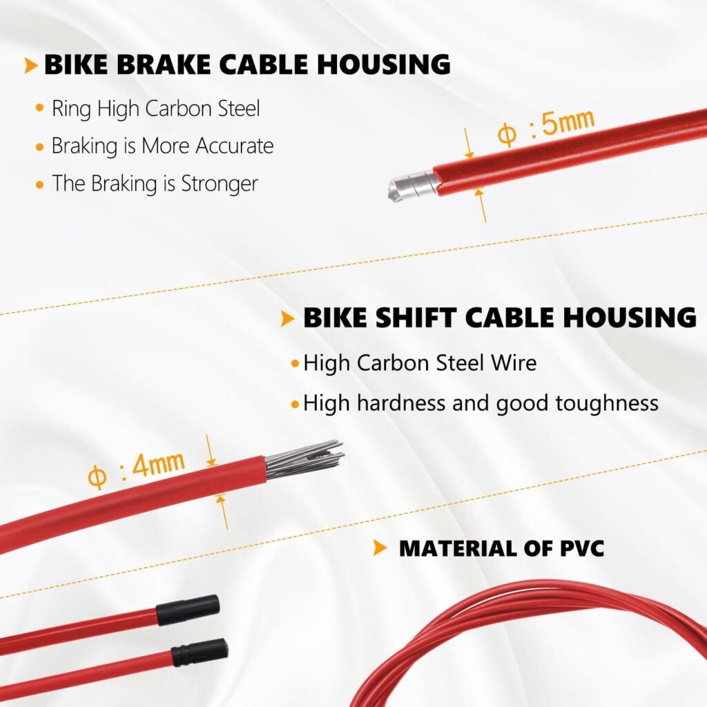 Universal Bicycle Brake Cable and Shift Cable,Bicycle Shift Derailleur Cable  Brake Cable Housing Kit with Brake Cable End Caps and O-Rings for Mountain Road Bike Repair